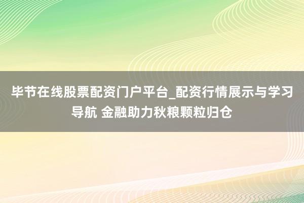 毕节在线股票配资门户平台_配资行情展示与学习导航 金融助力秋粮颗粒归仓