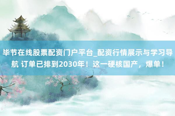 毕节在线股票配资门户平台_配资行情展示与学习导航 订单已排到2030年！这一硬核国产，爆单！